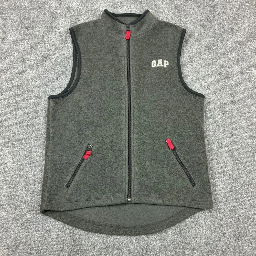 GAP Kids Fleece Vest Gray Full Zip Sleeveless Jacket Mock Neck Large L 3533